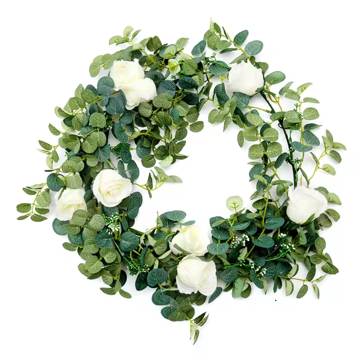 Vine Artificial De Eucalipto 180 Cm Flores De Rosa Gypsophila Para Decoración De Bodas Fiestas Navidad Guirnalda De Mesa - 1