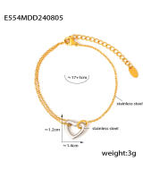 Encanto Pulsera de acero inoxidable con colgante de corazón de plata para mujer, pulseras de mano chapadas en oro de 18 quilates, brazalete de cadenas para muñeca para niñas lindas - details 5