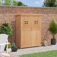 Outsunny Cobertizo de Madera Caseta Exterior Armario Herramientas de Jardinería Doble Puertas Techo Impermeable Compartimientos de Diferentes Tamaños 127.5x50x164cm Madera Maciza - details 1