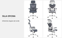 Silla de Oficina Ergonomica Silla Reposabrazo Ajustable Silla Oficina Trabajo con Reposacabeza Silla Giratoria Blanco Gris - details 3