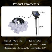 Luces De Cadena Solares IP65 Impermeables Para Jardín Con 8 Modos Luces De Globo Cristal Solar Autónomo Para Exterior Y Decoración De Fiestas - details 5