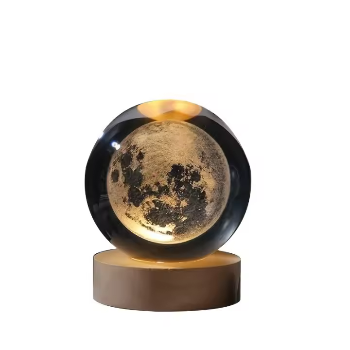 Lámpara De Noche Lunar 3D Grabada Por Láser En Cristal Colorida Regalo De Cumpleaños Para Novia Clase Amiga Esposa Niños Navidad Para Dormitorio - 1