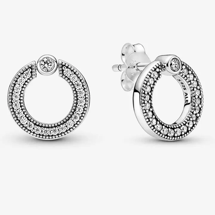 Pandora Pendientes de Botón en Plata de Ley Círculo Reversible Brillante，Incluye Caja Original - 1