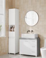 Mueble bajo lavabo para baño blanco, 3 cajones, 2 compartimentos, apto para lavabos de pie, con pedestal - details 15