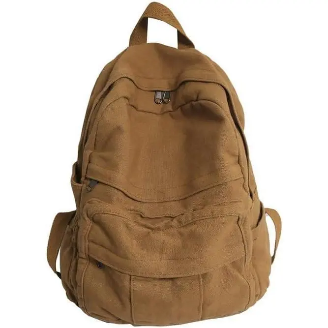 Mochila de lona, mochila estética para mujeres y hombres, mochila para computadora portátil, mochila de viaje vintage, mochila color caqui - 1