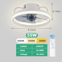 Ventilador de techo, ventilador de techo 6 velocidades ventilador silencioso regulable 3 colores con control remoto ventilador de techo inteligente con luces, decoración de habitación, lámpara de ventilador, aire invisible, faro silencioso, 55 W, 33 cm - details 8