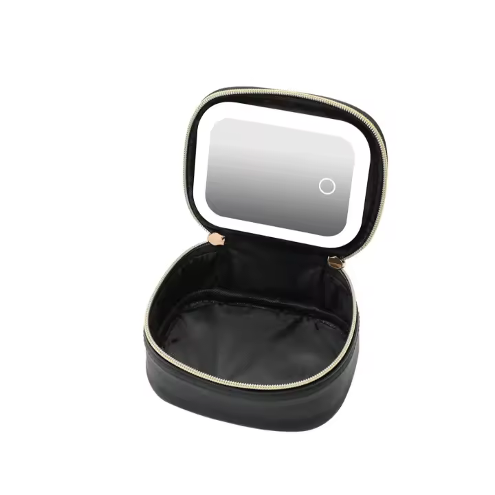 Bolso De Maquillaje De Cuero PU 1 PC Con Luz LED Y Espejo Desmontable Portátil Para Viajes Odorímetro Almacenamiento De Joyería Y Maquillaje - 1