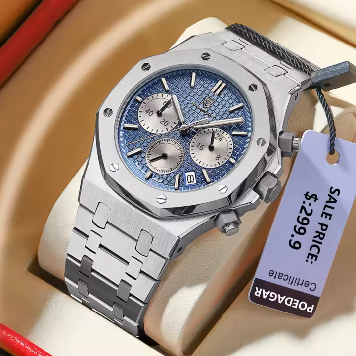 Reloj De Pulsera De Lujo Para Hombre POEDAGAR Acero Inoxidable Resistente Al Agua Con Fecha Y Cronógrafo Luminoso Moda Casual - 1
