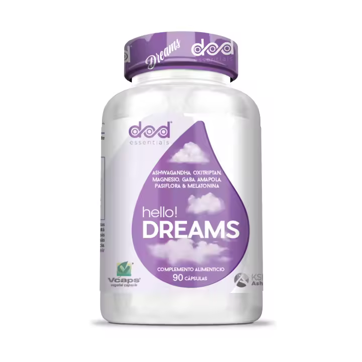 HELLO DREAMS Suplemento para Dormir Mejor y Reducir Estrés Melatonina, Ashwagandha, GABA y Magnesio Mejorar Calidad del Sueño, Descanso Natural y Sueño Profundo 90 Cápsulas DOD Essentials - 1