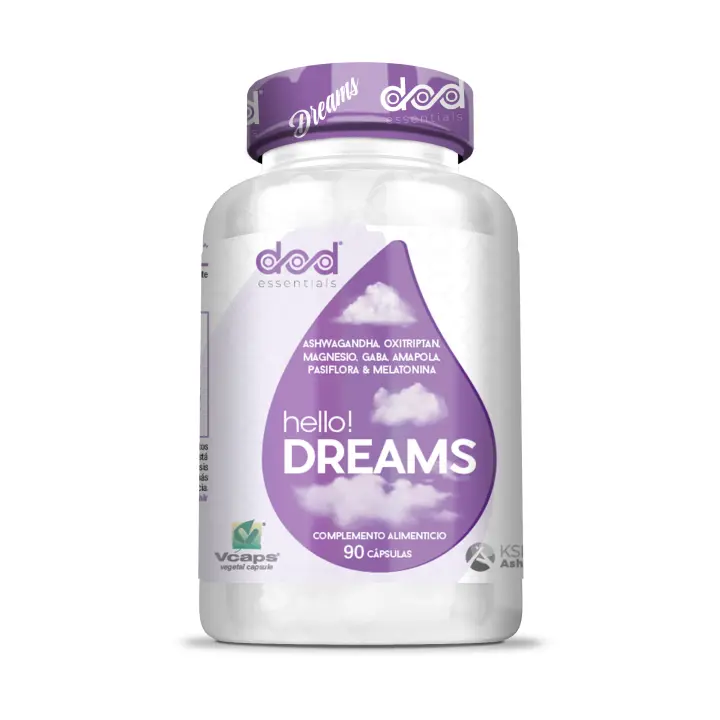 HELLO DREAMS Suplemento para Dormir Mejor y Reducir Estrés Melatonina, Ashwagandha, GABA y Magnesio Mejorar Calidad del Sueño, Descanso Natural y Sueño Profundo 90 Cápsulas DOD Essentials - 1
