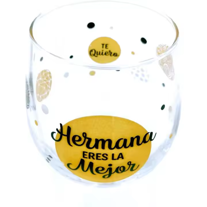 Vaso de vidrio con la frase "Hermana eres la Mejor" y elementos decorativos - 1
