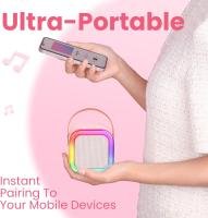 Máquina de karaoke para niños adultos, mini altavoz portátil Bluetooth con 2 micrófonos inalámbricos, juguetes para niños regalos de cumpleaños fiesta familiar en casa (rosa) - details 2