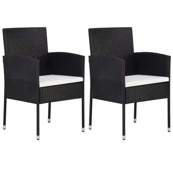 vidaXL Sillas de jardín con cojines crema 2 uds ratán sintético negro - 1