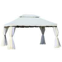 Outsunny Cenador de Jardín 4x3 m Gazebo de Aluminio con Techo de Ventilación 4 Cortinas Laterales 4 Mosquiteras y 8 Orificios de Drenaje para Fiestas Eventos Exterior - details 0