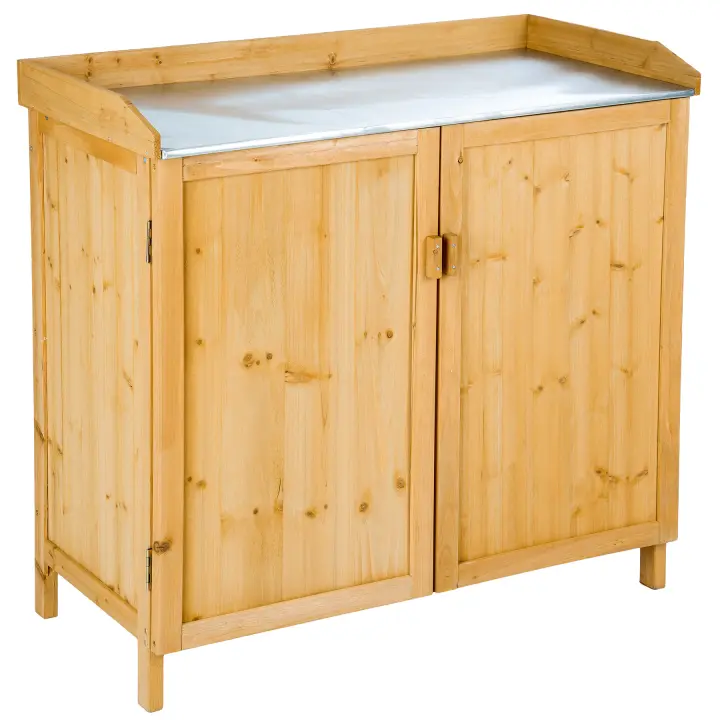 Tectake - Armario de jardín de madera VITA, Con superficie de trabajo galvanizada, Bandas de protección por 3 lados, Superficie amplia para trasplantar sus macetas o preparar la carne para la barbacoa, Con estante  98 x 48 x 95 cm - 1