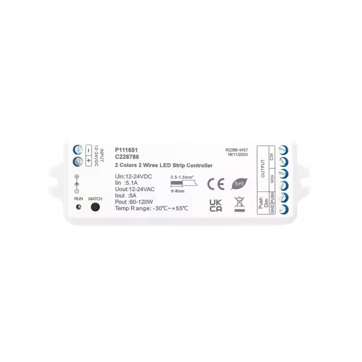 Ledkia Controlador Regulador Tira LED CCT 12/24V DC 2 Canales compatible con Pulsador y Mando RF CCT - 1