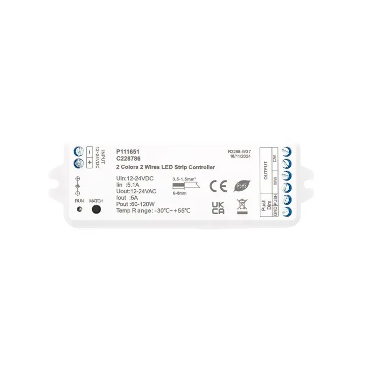 Ledkia Controlador Regulador Tira LED CCT 12/24V DC 2 Canales compatible con Pulsador y Mando RF CCT - 1