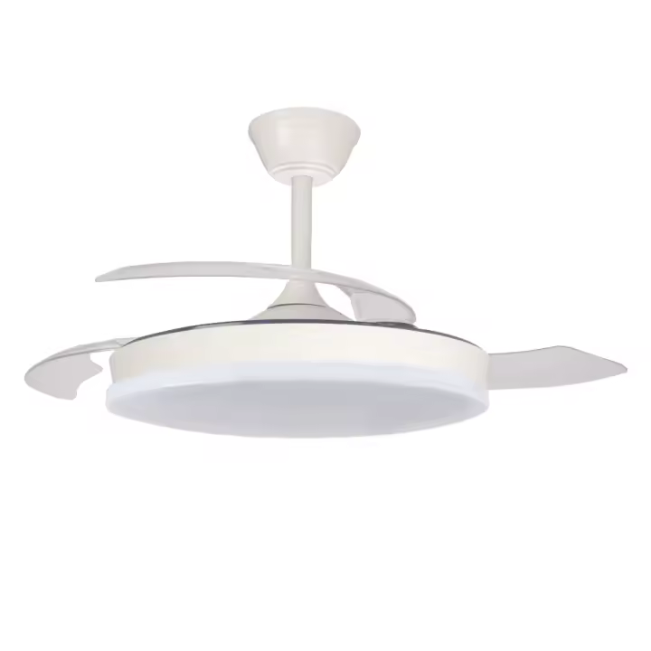 AkunaDecor- Ventilador de Techo Arpon Blanco con Aspas Retráctiles, Motor DC Ultra Silencioso, LED Regulable CCT 3 Tonos de Luz, 6 Velocidades, Función Verano Invierno, Temporizador, Mando y Smart App según modelo, 91cm 107cm 122cm y music. muy silencioso - 1
