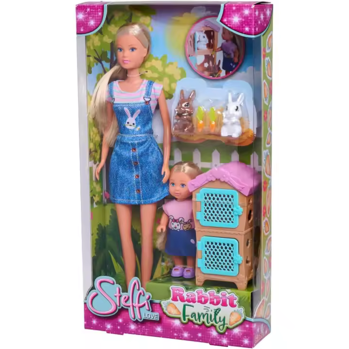 SIMBA Steffi Love Rabbit Family, muñeca y muñeco de Juego con conejera y Dos Conejos, 12cm, 29cm, a Partir de 3 años (105733667) - 1