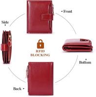 Monedero pequeño y compacto de cuero con bloqueo RFID para mujer, con bolsillo con cremallera y ventana para identificación - details 2