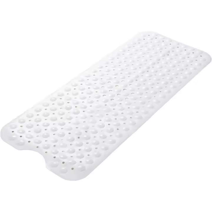 Alfombra de baño antideslizante, resistente al moho, extra larga, antibacteriano, BPA, ftalato de látex, lavable a máquina, ideal para niños, 39x16 (blanco) - 1