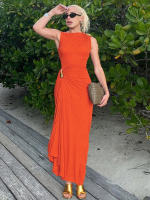 Vestido Maxi Bodycon Elegante Para Mujer Kliou Clásico Metálico Sin Mangas Cuello Redondo Ajustado Vestido De Fiesta De Verano - details 18