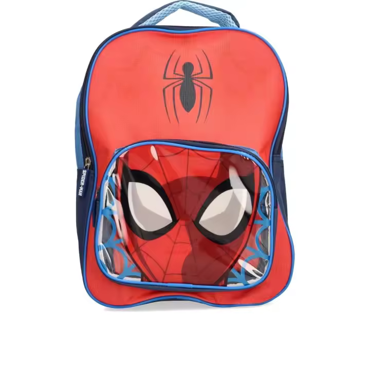 Mochila Infantil Spiderman Roja para Niños, Escolar y Diario, con Bolsillo Transparente, Telarañas Azules y Logotipo Oficial, Resistente y Cómoda, 26x32x10 cm - 1