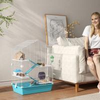 PawHut Jaula para Hámster de 5 Niveles Casa para Animales Pequeños con Plataformas Cuenco Bebedero Casita Rampas y Rueda de Ejercicio 58x36x81 cm Azul Claro - details 1