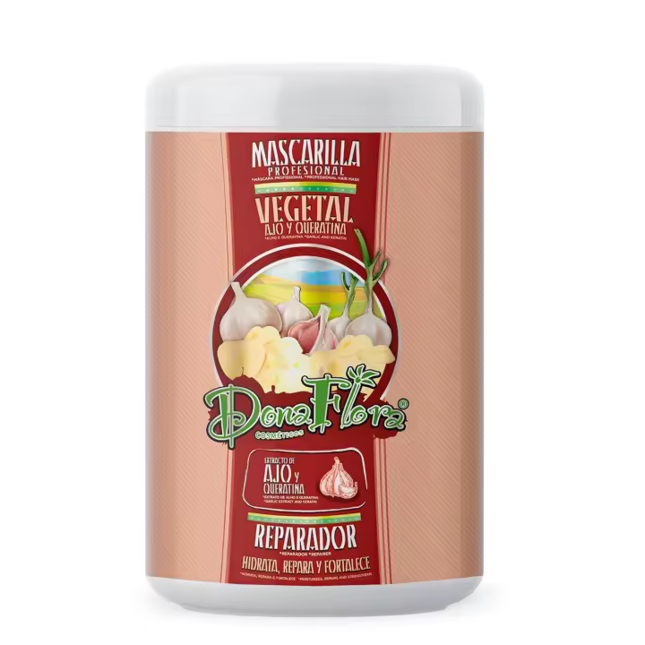 Dona Flora Mascarilla Ajo y Queratina 1000ml - Nutrición intensa, reparación profunda e hidratación prolongada - Vendido por Beauty World Distributor - 1