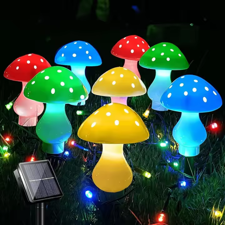 Luces solares para jardín al aire libre mejoradas, paquete de 8, 50 modos de luces LED con forma de hongo, 23 pies, impermeables, con cadena de hadas para patio - 1