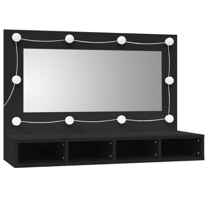 Mueble con Espejo y Negro LED 90x31,5x62 cm - 1