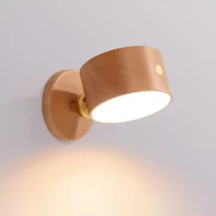 Lámpara De Pared Móvil Magnética Para Dormitorio Y Sala De Estar Interior Material De Madera Cargable USB Rotación De 360 Grados Luz De Sconce Toque - 1