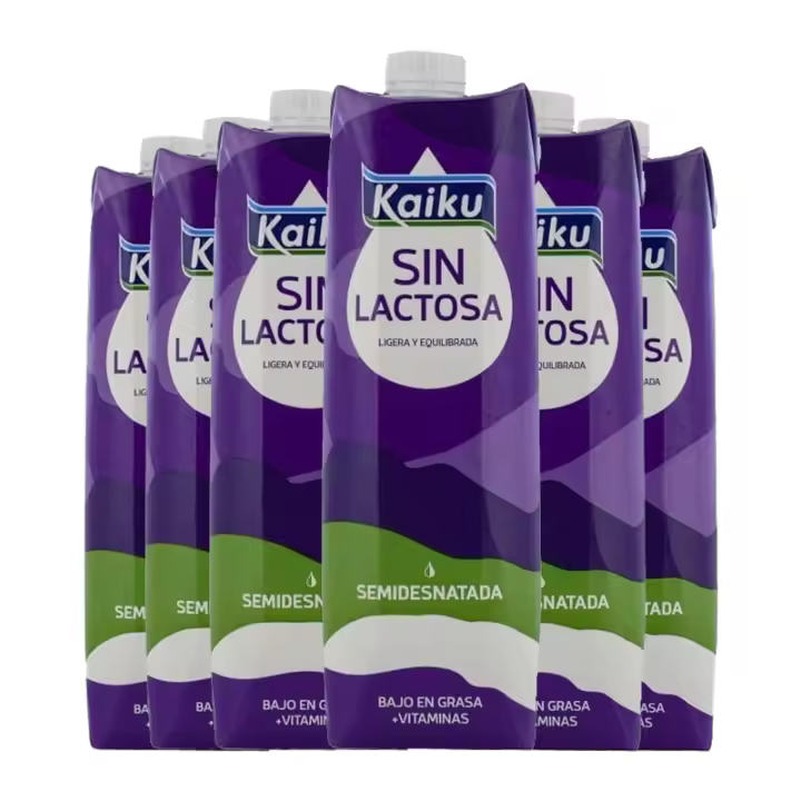 Leche semidesnatada sin lactosa Kaiku 1 litro pack 6 - 1