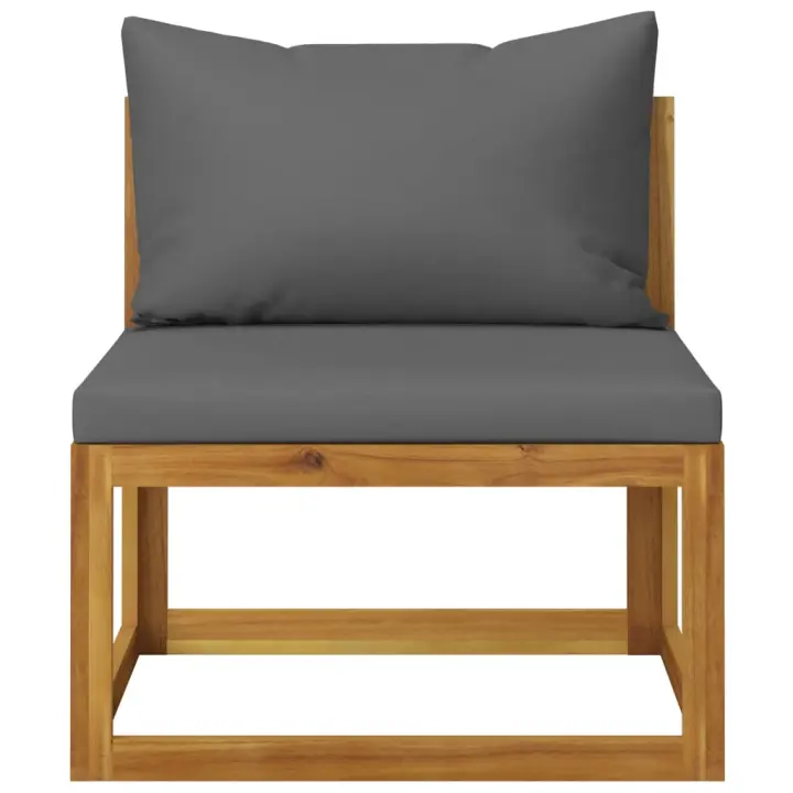 vidaXL Sofá seccional central y cojín madera de acacia Gris oscuro, Crema, Conjunto Terraza Muebles Jardín Exterior Juego de Muebles de jardín Mueble Jardín Exterior Muebles de Salon Exterior - 1