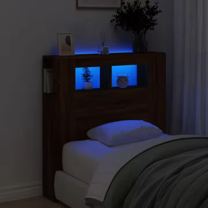 vidaXL Cabecero LED madera ingeniería roble marrón 100x18,5x103,5 cm - 1