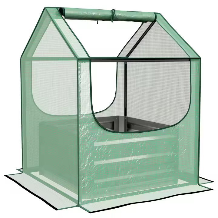 Outsunny Invernadero de aluminio Cold Frame con cama elevada Invernadero con 2 ventanas Invernadero Casa de tomate para jardín, balcón, 70 x 70 x 90 cm, verde - 1