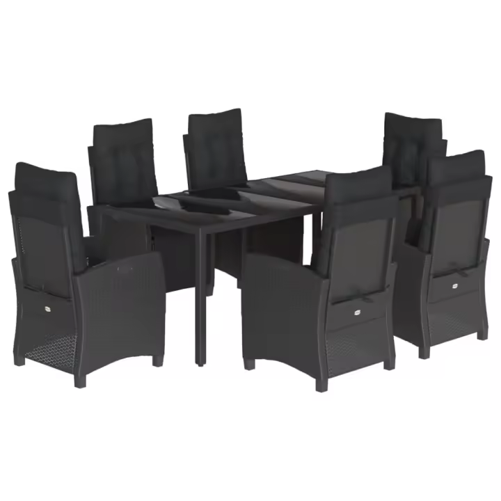 vidaXL Set de comedor de jardín 7 pzas y cojines ratán sintético negro - 1