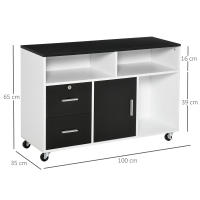 HOMCOM Mueble Auxiliar de Oficina Mueble Archivador con Ruedas Estantes y Cajones Armario Multiusos con Gran Almacenaje 100x35x65 cm Negro y Blanco - details 2