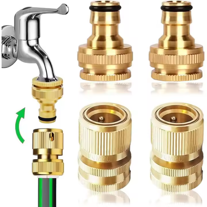 𝟐 𝐏𝐚𝐢𝐫 𝟏/𝟐 𝐈𝐧𝐜𝐡&𝟑/𝟒 𝐈𝐧𝐜𝐡 Conector rápido de manguera de jardín 2 en 1 Conector rápido de extremo de manguera de latón Boquilla de manguera de jardín - 1