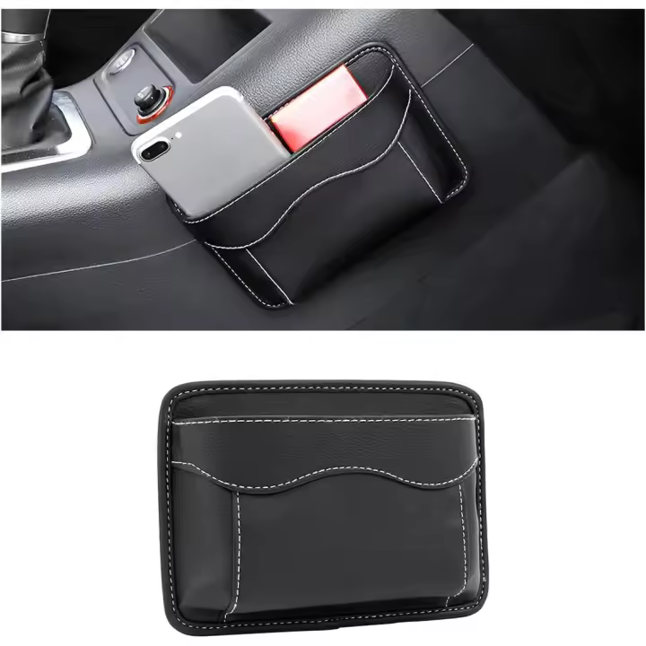 Organizador de bolsillo lateral para asiento de automóvil, minibolsa de almacenamiento de cuero de PU para consola de ventana de puerta de automóvil,bolsa para rellenar el espacio del asiento del vehículo - 1