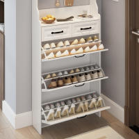Armaro Zapatero Blanco Moderno con Perchero | 3 Puertas + 2 Cajones | Multifunctional para Entrada y Pasillos | Diseño Compacto para Espacios Reducidos - details 2