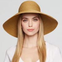 Sombrero De Sol Para Mujer Y Hombre Color Sólido De Moda Con Rhinestone 14cm Grande Paja Resistente Al Sol Plegable Para Playa Y Viajes - details 7