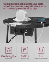 Mesa Auxiliar Redonda con Tomas de Corriente y Cesta de Tela - Espaciosa Mesa Lateral para Salón, Dormitorio o Mesita de Noche, Estilo Moderno - details 19