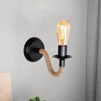 Lámpara De Pared Vintage Con Cordón De Henequén Y Madera Para Interior Y Exterior Estilo Industrial E27 Sin Bombilla - details 3