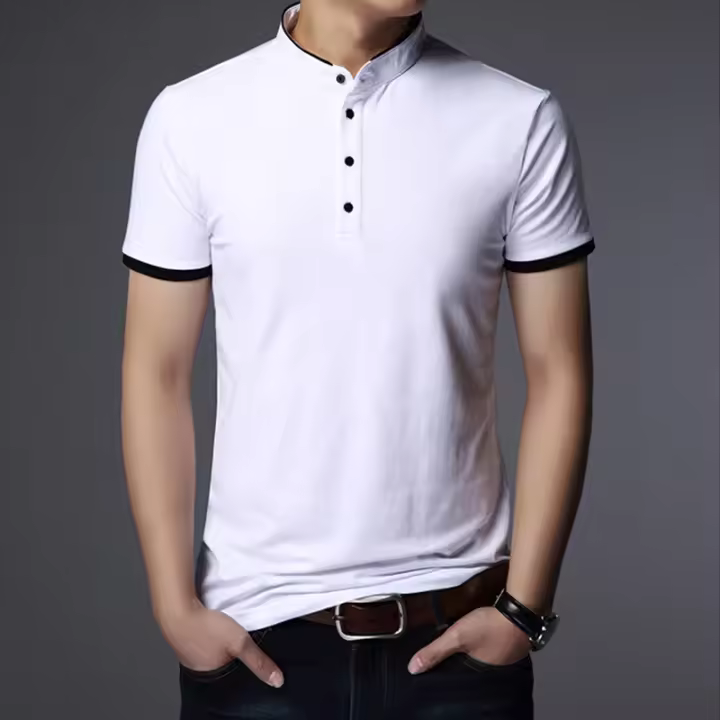 Camiseta Polo Hombre Verano Moda Algodón Transpirable Cuello Erguido Manga Corta Estilo Coreano Cómodo Casual Unisex - 1