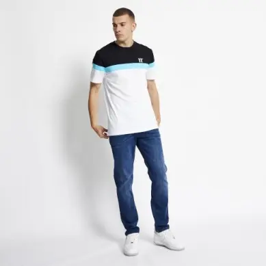 Eleven Degrees 11º .TRIPLE PANEL T-SHIRT - WHITE / BLACK / CAPRI BLUE 11D3704-1112. - 1