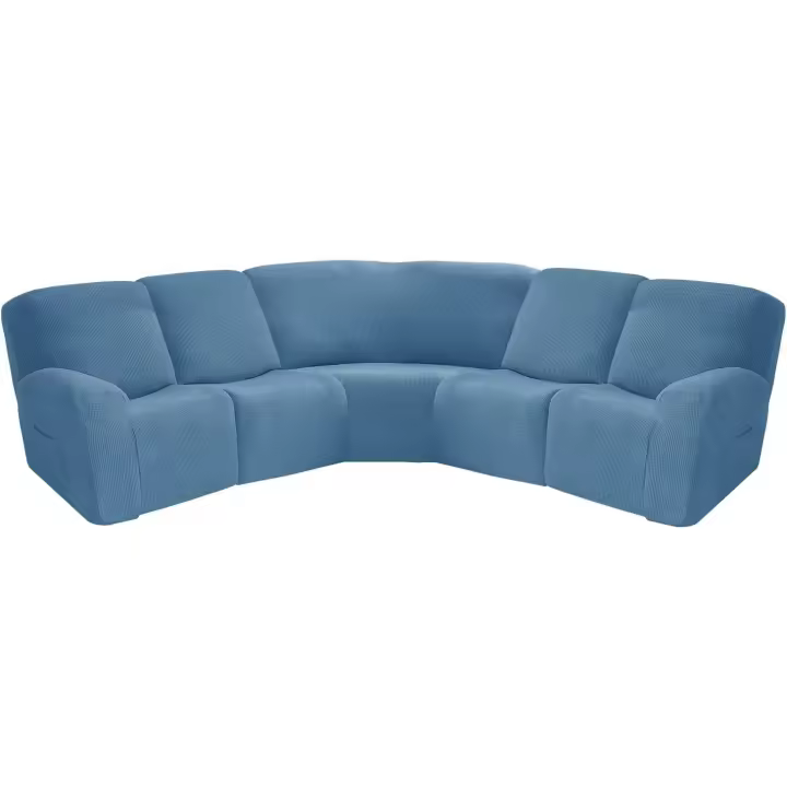 jianyana Funda de sofá con forma de esquina, 7 piezas de terciopelo en forma de L, funda de sofá reclinable seccional, protector de muebles, grueso, suave, lavable (cinco asientos, azul) - 1