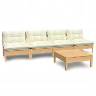 VIDAXL 3096130 conjunto para jardín de 5 piezas con mesa y sofás en madera de pino con cojines color crema - 1