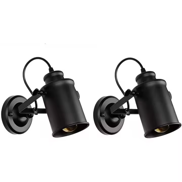 Foco de techo Foco de elemento interior, luces de pared giratorias, Juego de 2 luces de riel fijas, luces de pared Retro, luces de techo E27 para cocina y dormitorio-Negro - 1