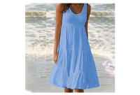 Vestido Mini Bohemio Sin Mangas Para Mujer Jocoo Jolee Estilo Playa Casual Cuello Redondo Volantes Suelto Oversize Verano 2023 - details 2